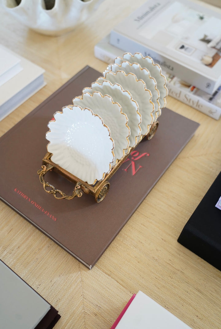 GILT GOLD SUNFLOWER DISHES WITH DISPLAY