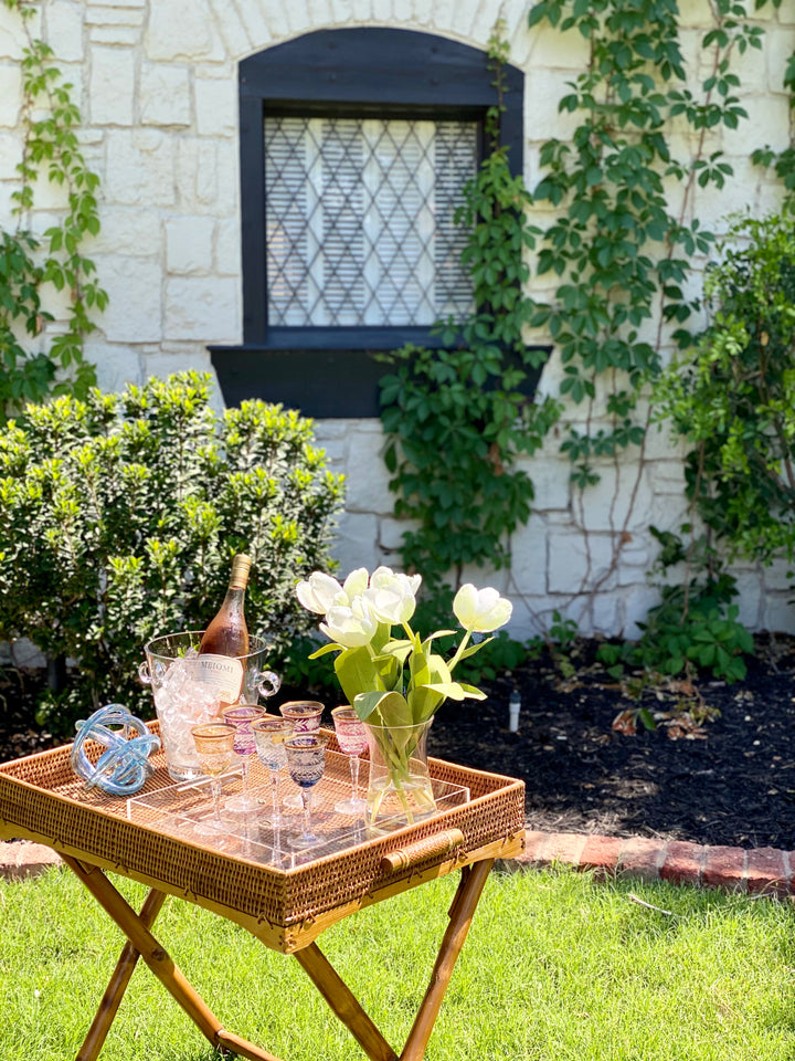 SAPPHIRE COLORED CRYSTAL CUT WINE GLASSES