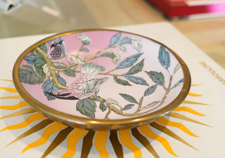 BRASS & PORCELAIN PINK TRINKET BOWL
