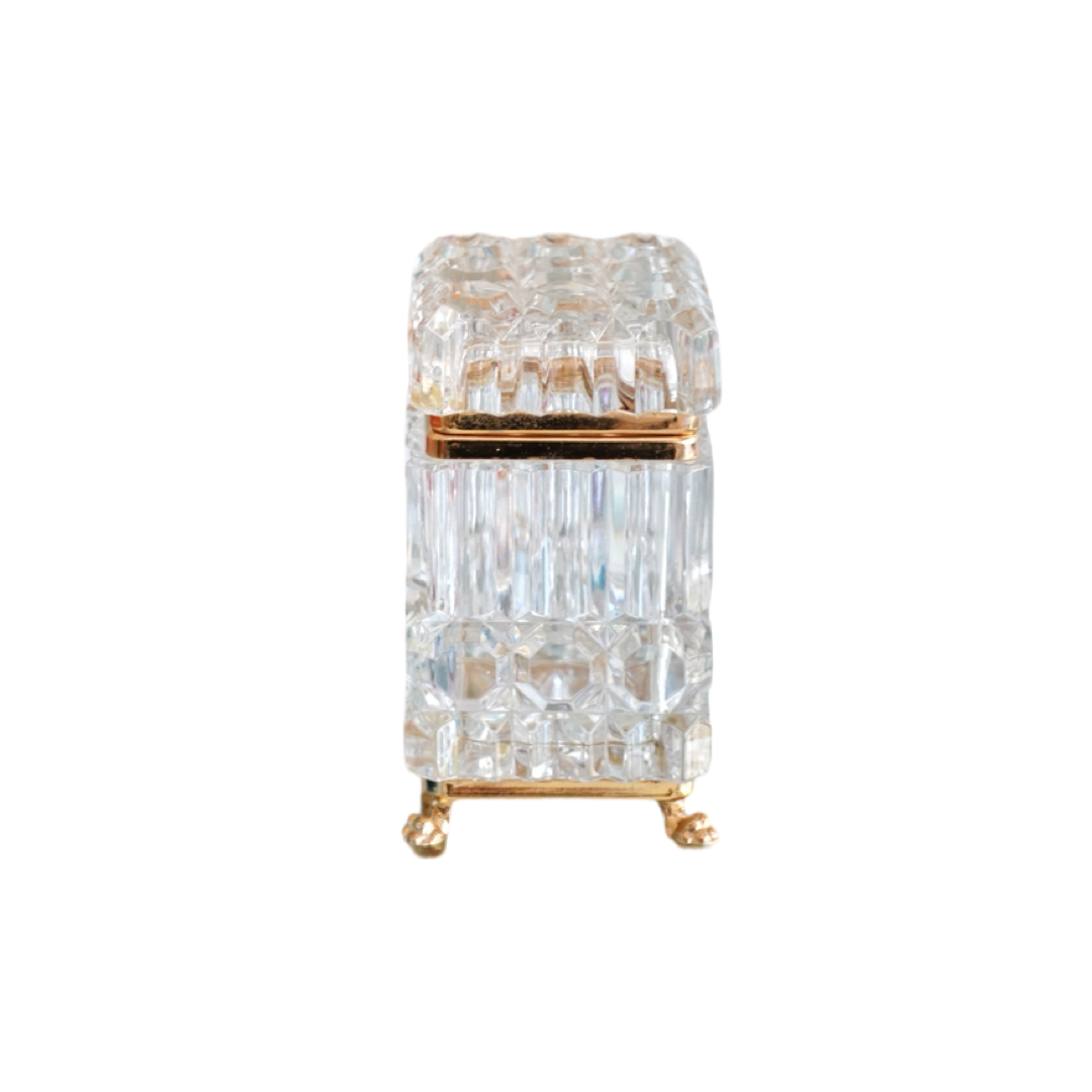 FOOTED SMALL CUT CRYSTAL GLASS CASKET BOX