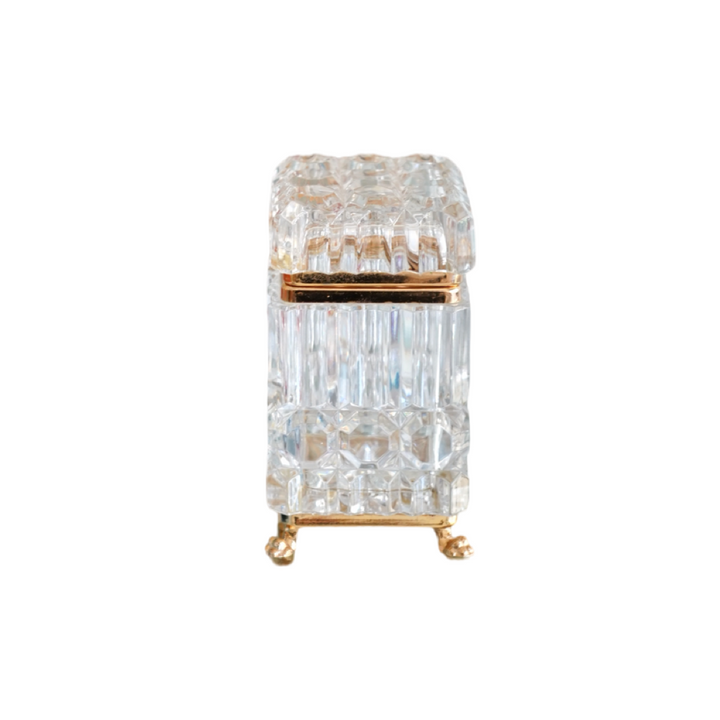 FOOTED SMALL CUT CRYSTAL GLASS CASKET BOX