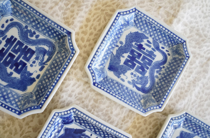DOUBLE HAPPINESS CHINESE SQUARE PLATES