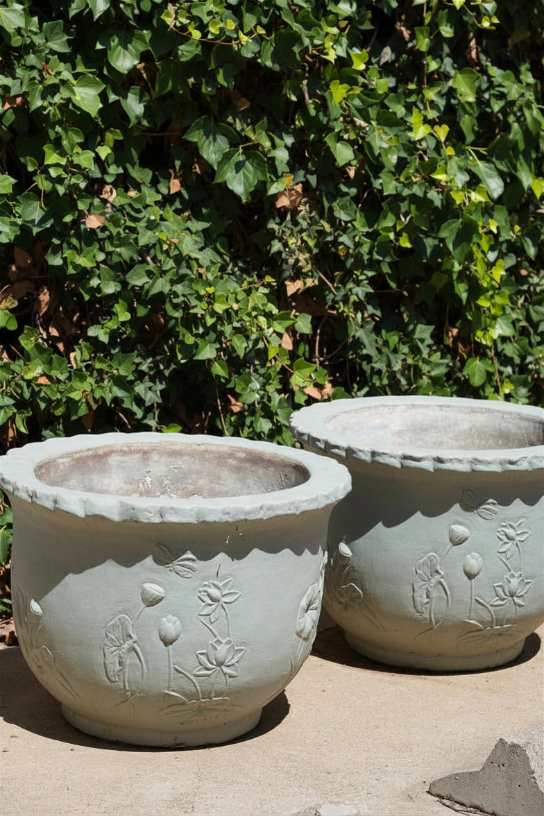LARGE CAST CONCRETE FLORAL POT
