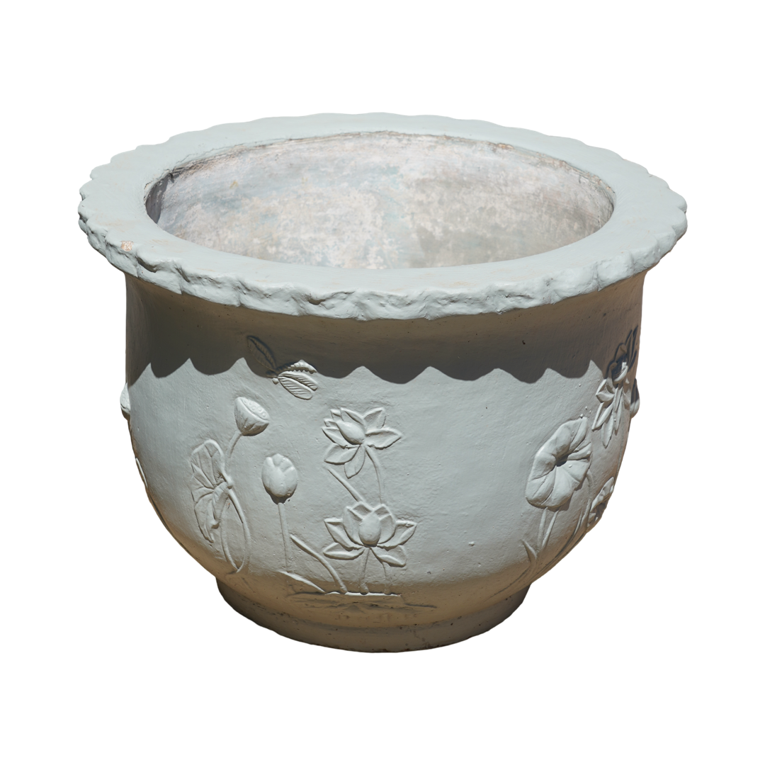 LARGE CAST CONCRETE FLORAL POT