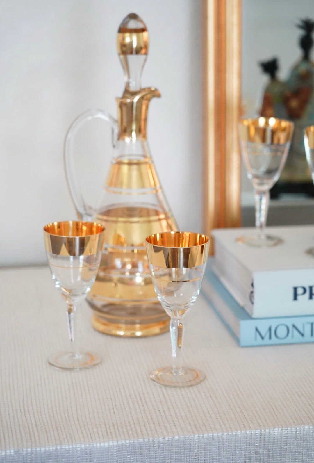 VINTAGE MID-CENTURY CRYSTAL DECANTER AND WINE GLASSES