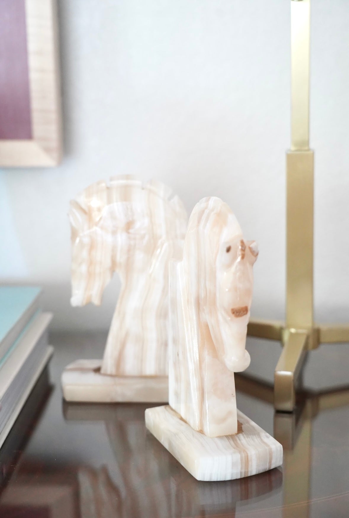 VINTAGE MID-CENTURY ONYX HORSE BOOKENDS - SMALL