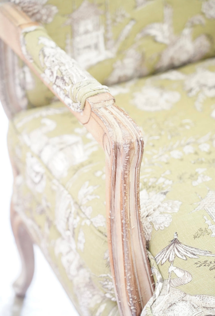 FRENCH LOUIS XV STYLE ARMCHAIR WITH OTTOMAN