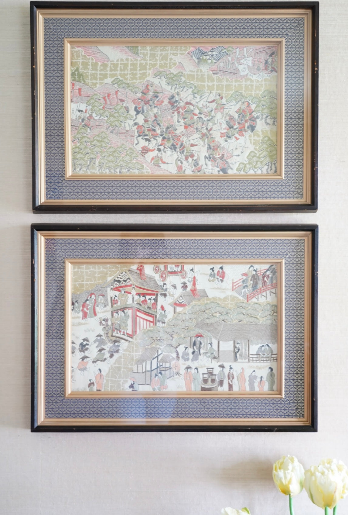 PAIR OF SILK EMBROIDERED FRAMED ART