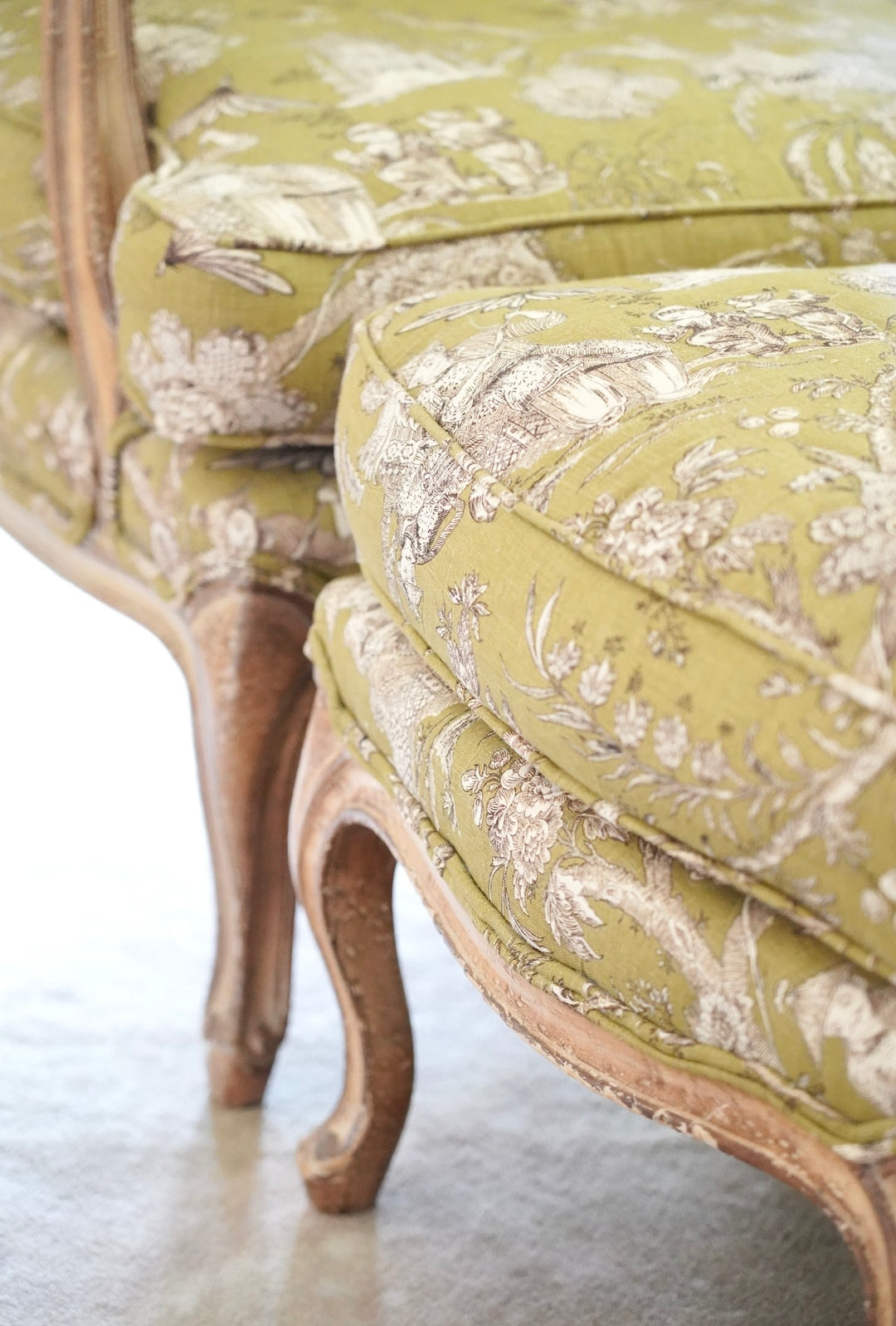 FRENCH LOUIS XV STYLE ARMCHAIR WITH OTTOMAN