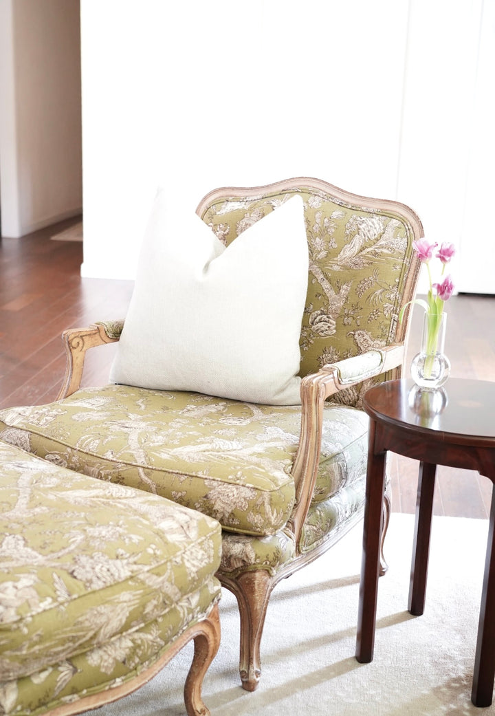 FRENCH LOUIS XV STYLE ARMCHAIR WITH OTTOMAN