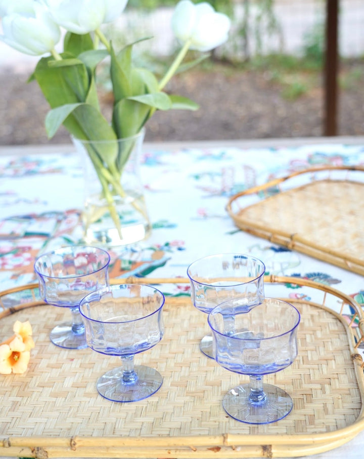 VINTAGE HAND-BLOWN BLUE COUPE GLASSES