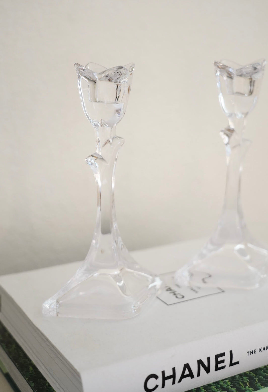 VINTAGE CLEAR CRYSTAL TULIP CANDLESTICKS