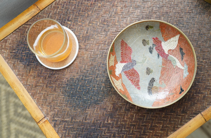 DECORATIVE BRASS DUCK CLOISONNE DISH