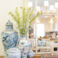 TALL CHINOISERIE VASE, BLUE, PINK AND GREEN CERAMIC VASE