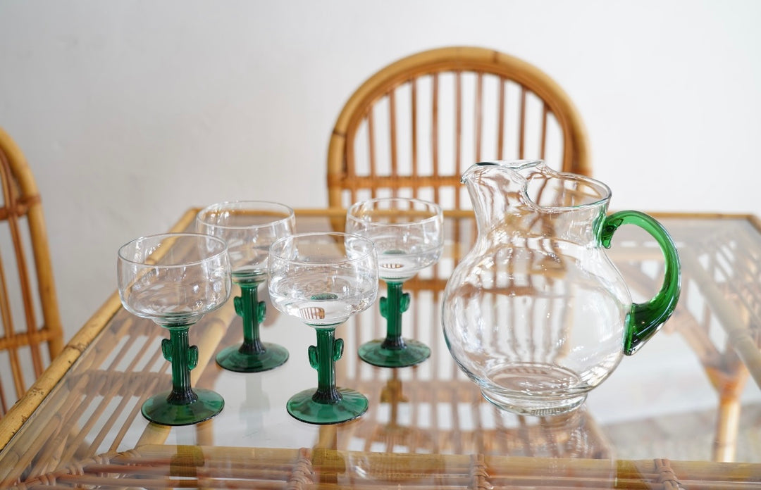 CACTUS STEM MARGARITA GLASS SET W/ PITCHER