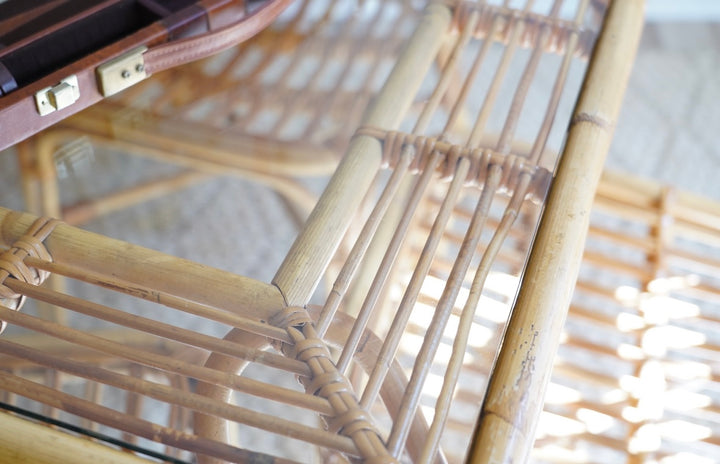 VINTAGE BAMBOO RATTAN SQUARE GAME TABLE