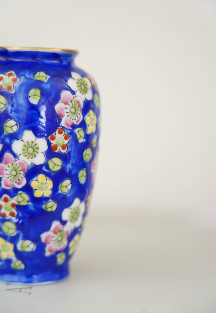 BLUE FLORAL HAND PAINTED VASE