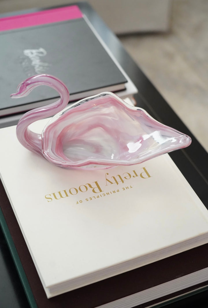 HAND BLOWN PINK GLASS SWAN