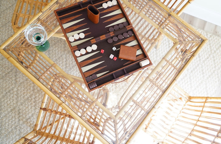 VINTAGE BAMBOO RATTAN SQUARE GAME TABLE