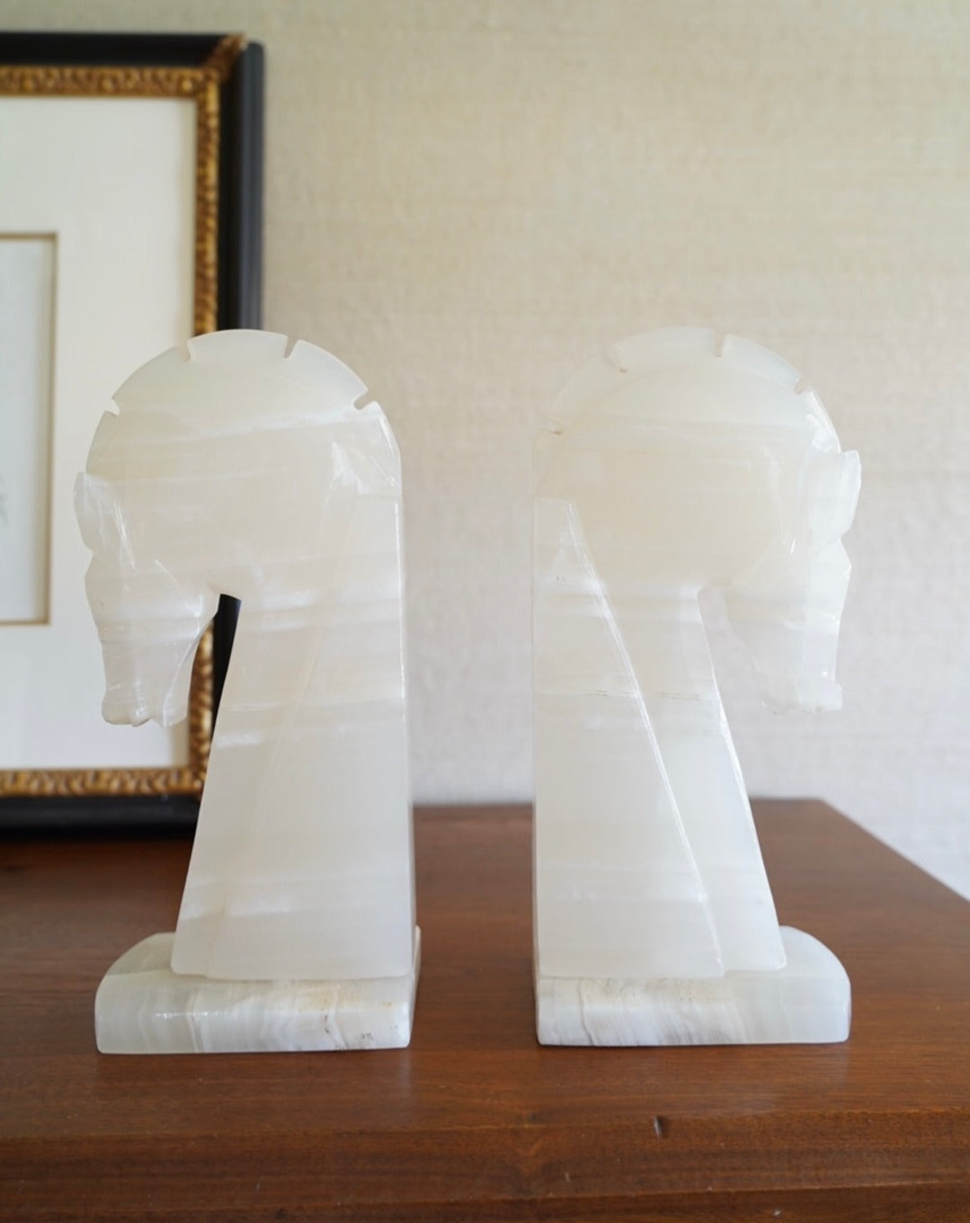 VINTAGE MID-CENTURY ONYX HORSE BOOKENDS