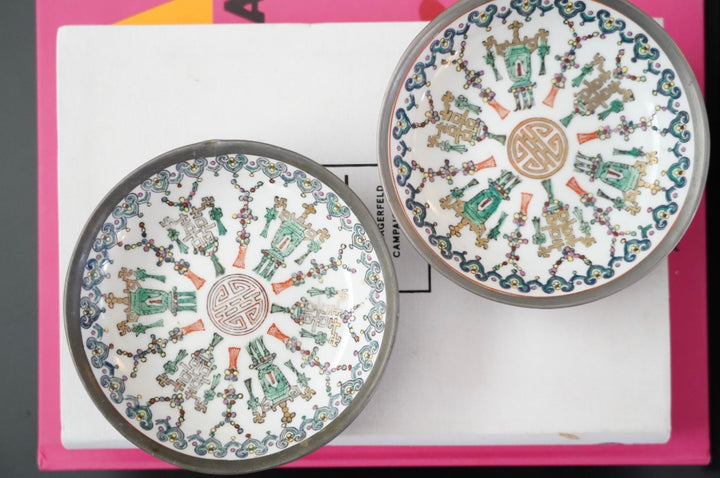 PAIR OF JAPANESE PORCELAIN & PEWTER BOWLS