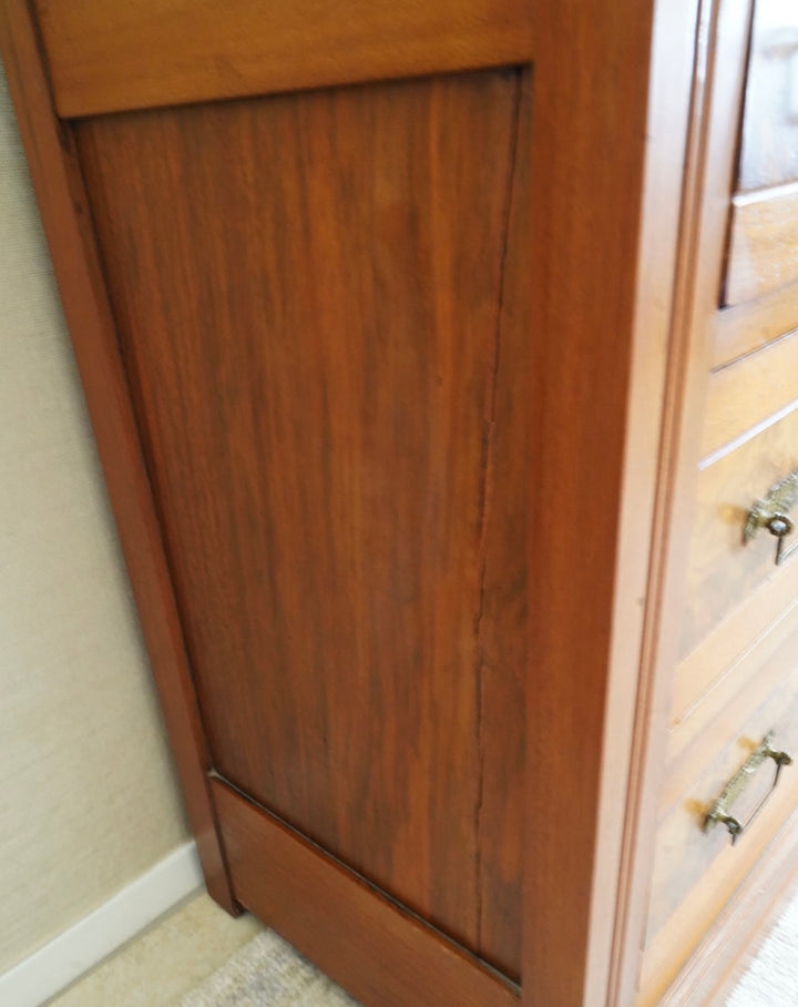 VINTAGE WALNUT CHEST OF DRAWERS WITH BURL WOOD