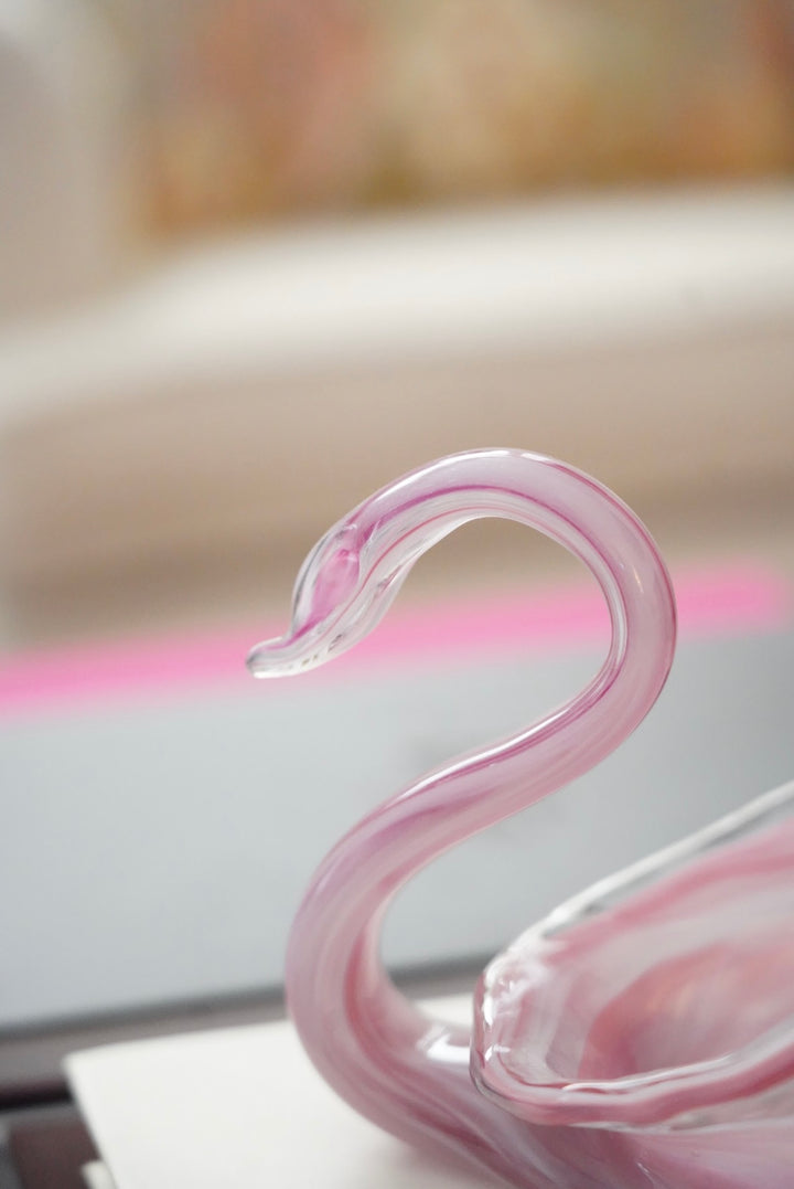 HAND BLOWN PINK GLASS SWAN