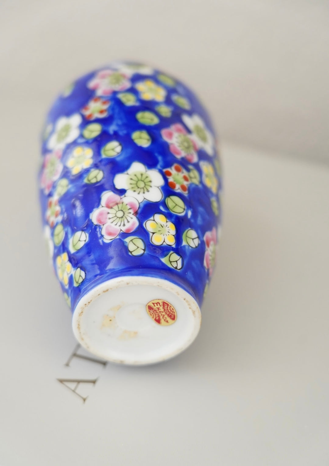 BLUE FLORAL HAND PAINTED VASE