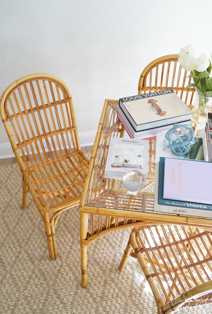 VINTAGE BAMBOO RATTAN SQUARE GAME TABLE