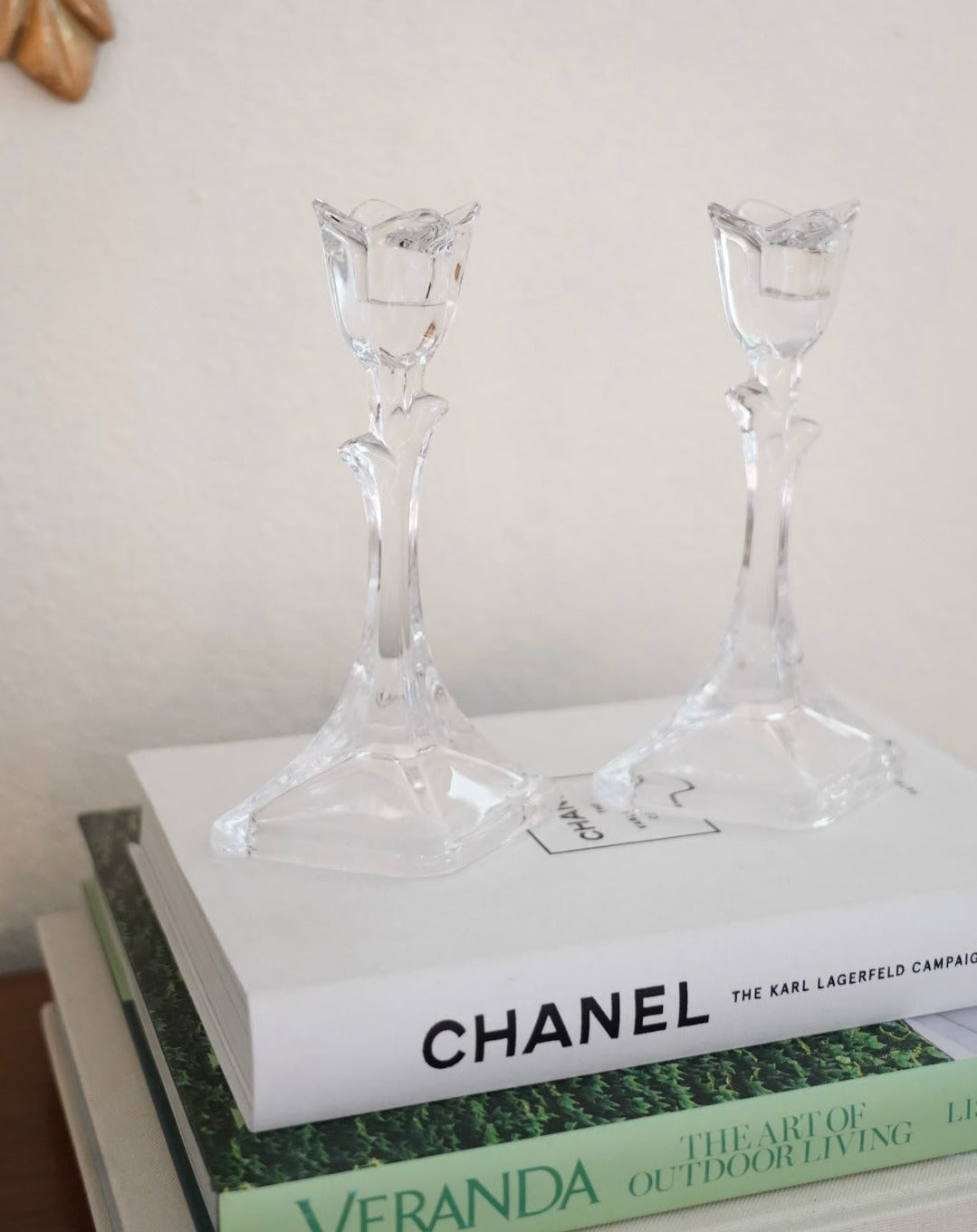 VINTAGE CLEAR CRYSTAL TULIP CANDLESTICKS