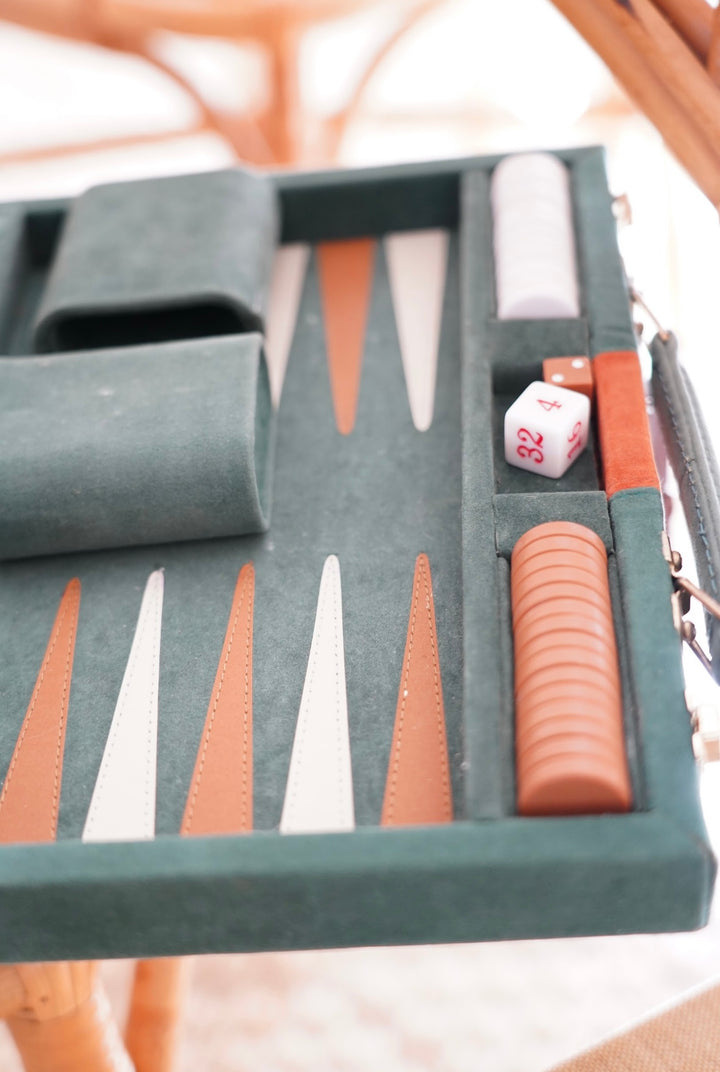 VINTAGE MCM BACKGAMMON GAME - GREEN