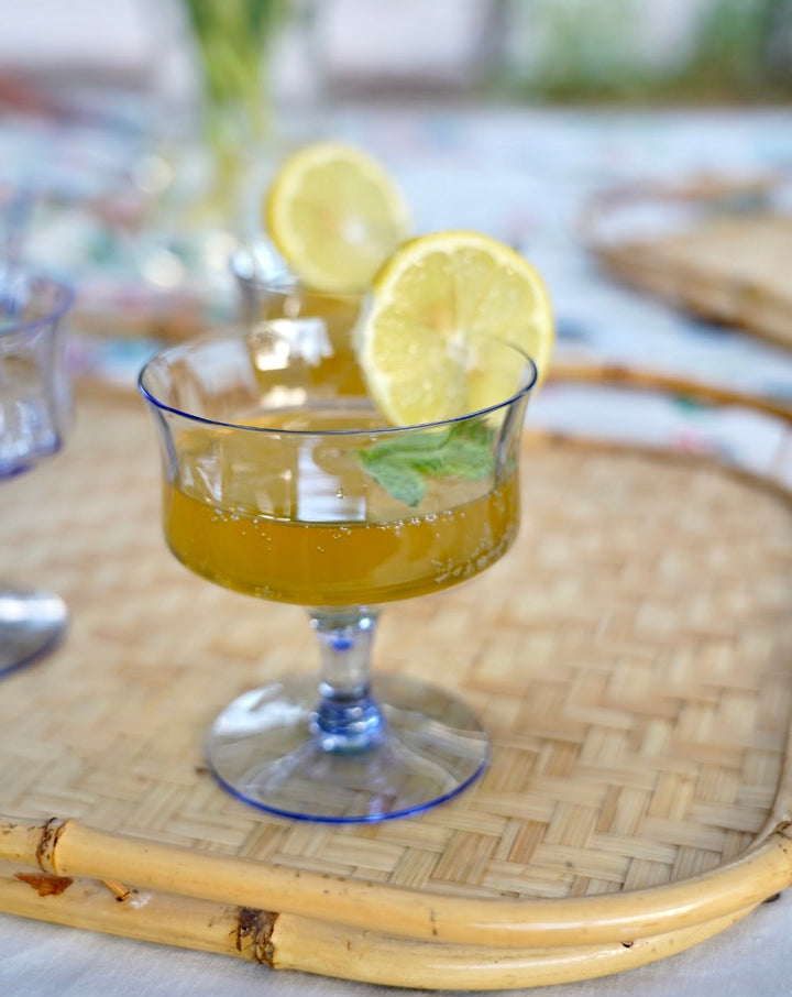 VINTAGE HAND-BLOWN BLUE COUPE GLASSES