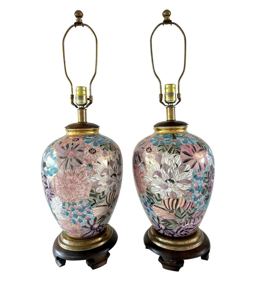 PAIR OF FREDERICK COOPER FLORAL LAMPS