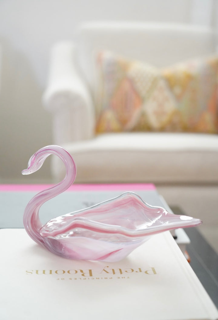 HAND BLOWN PINK GLASS SWAN