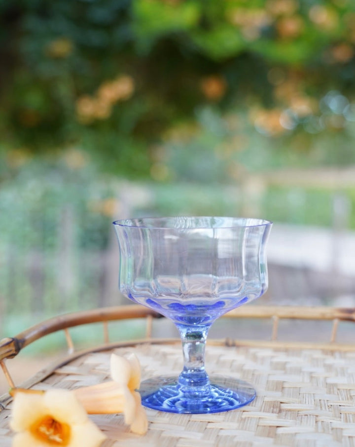 VINTAGE HAND-BLOWN BLUE COUPE GLASSES