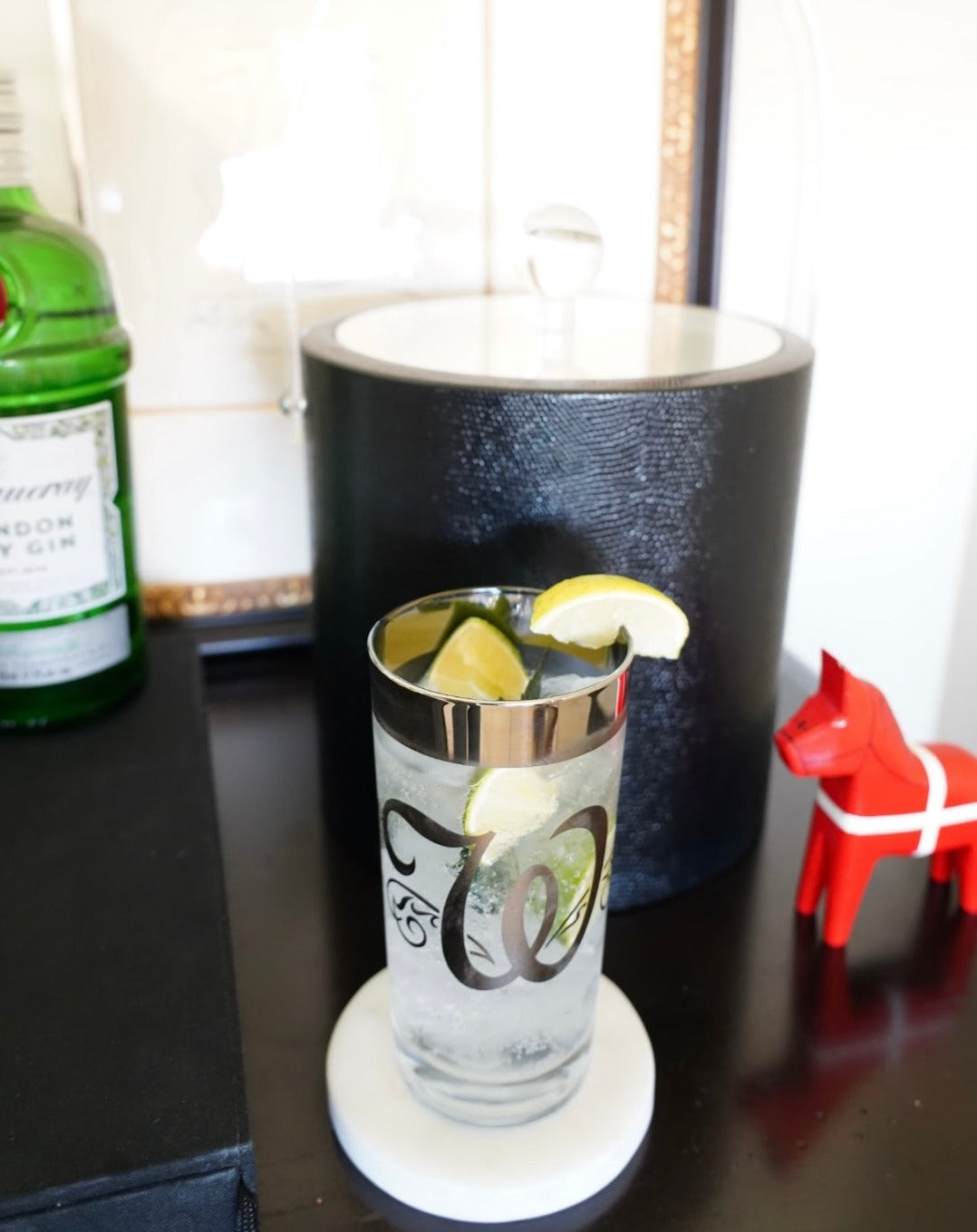 VINTAGE MONOGRAM "W" HIGHBALL GLASSES WITH SILVER RIM