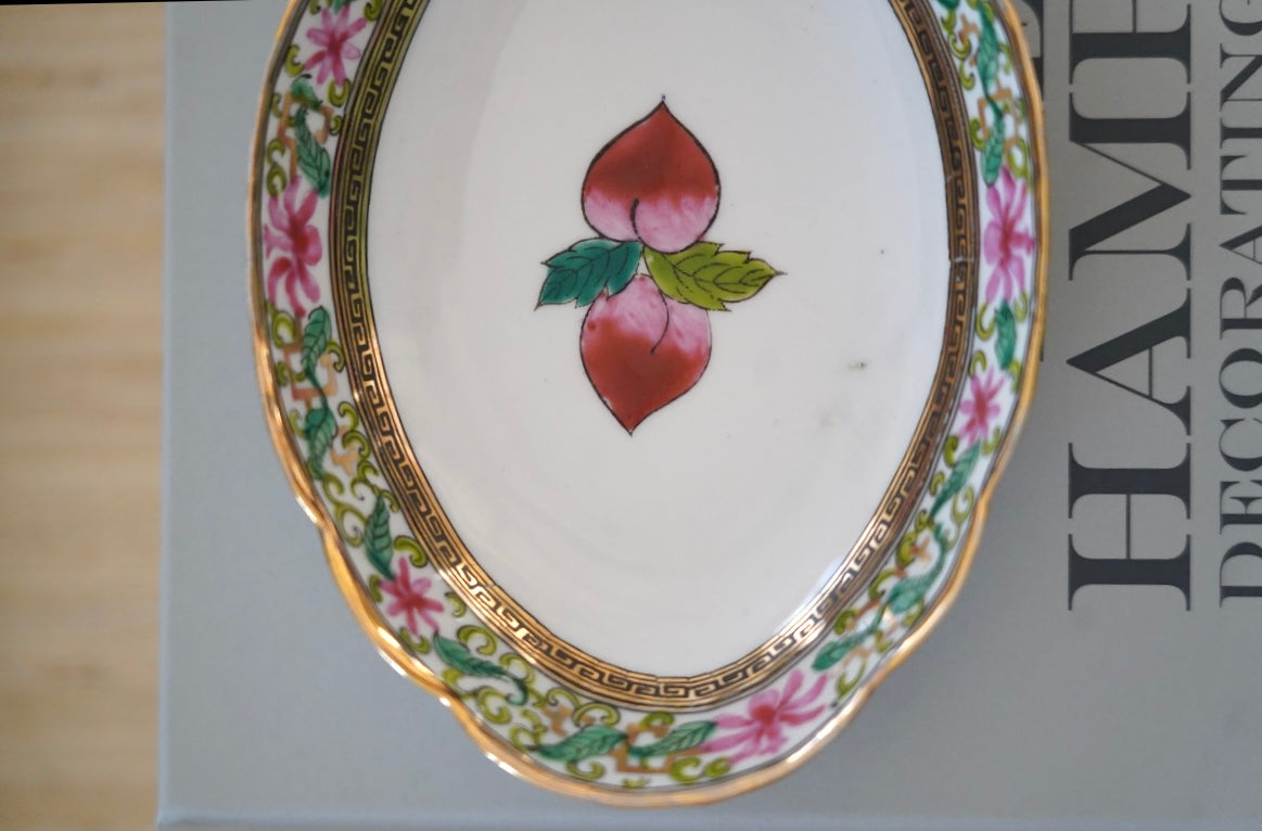PAIR OF ROSE MEDALLION OVAL DISHES