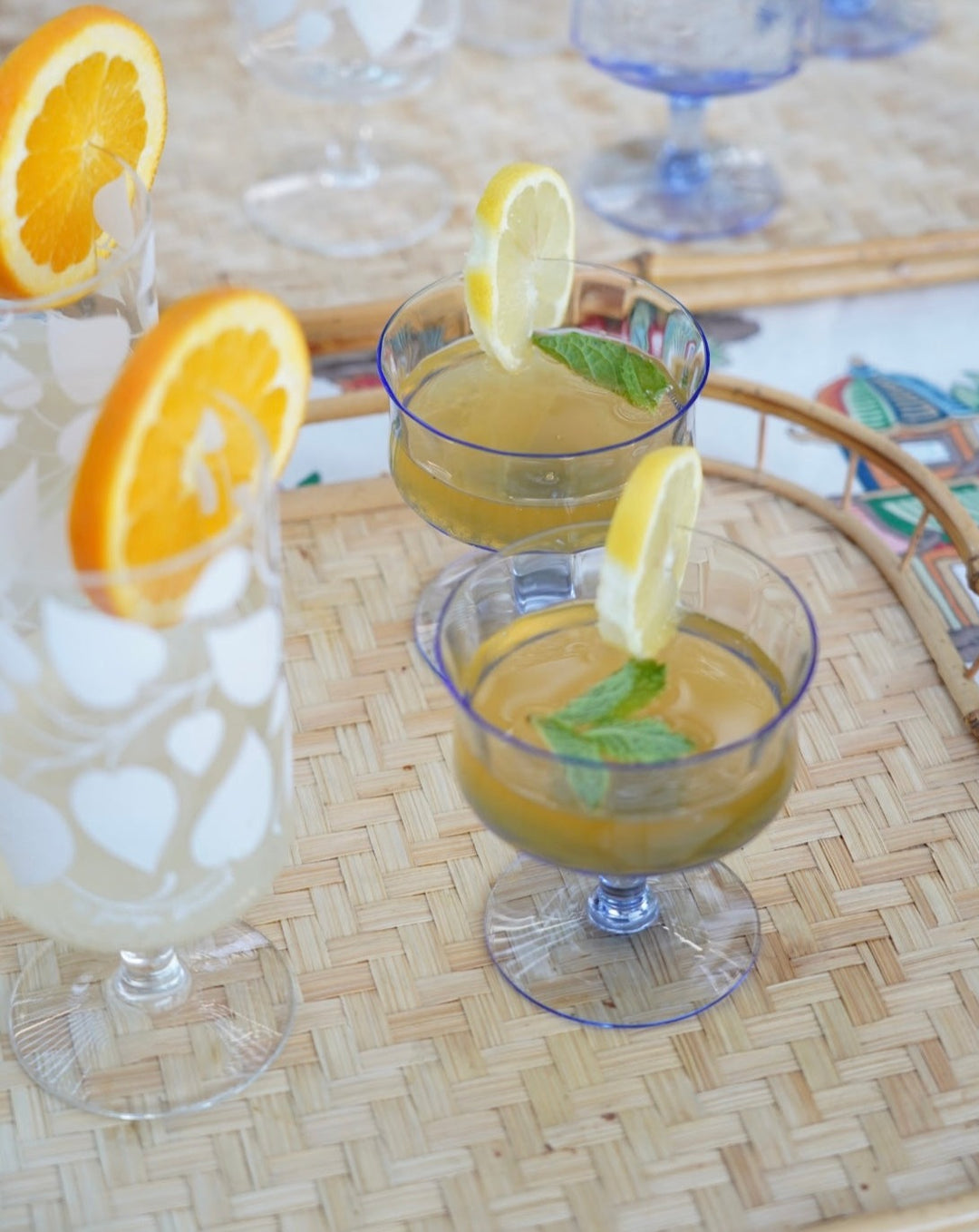 VINTAGE HAND-BLOWN BLUE COUPE GLASSES