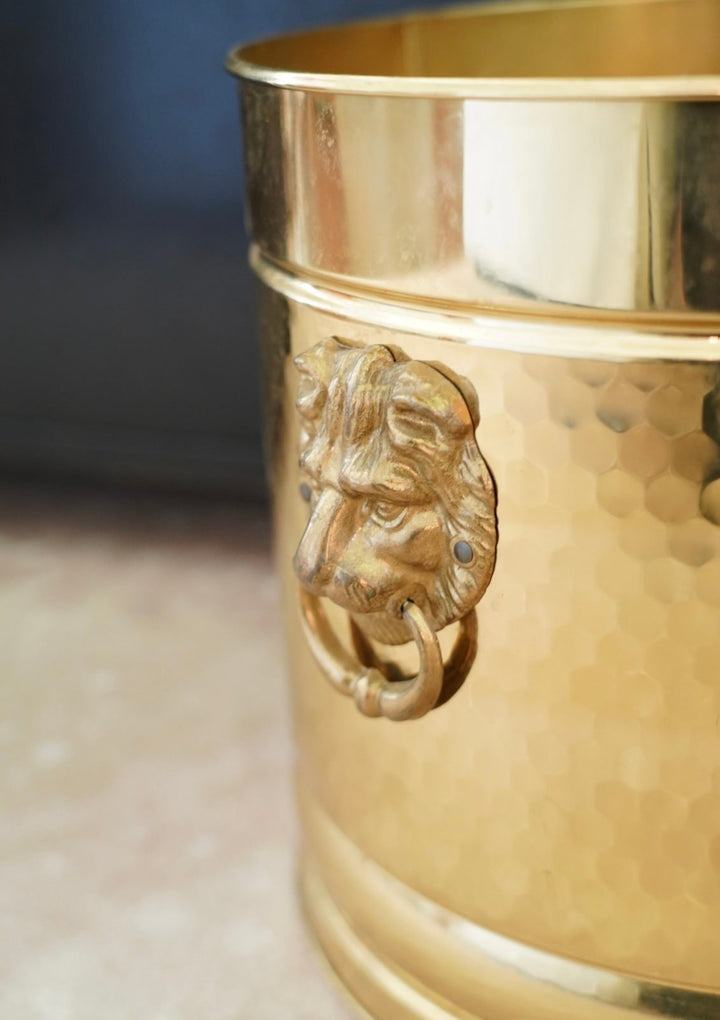 BRASS LION HEAD PLANTER