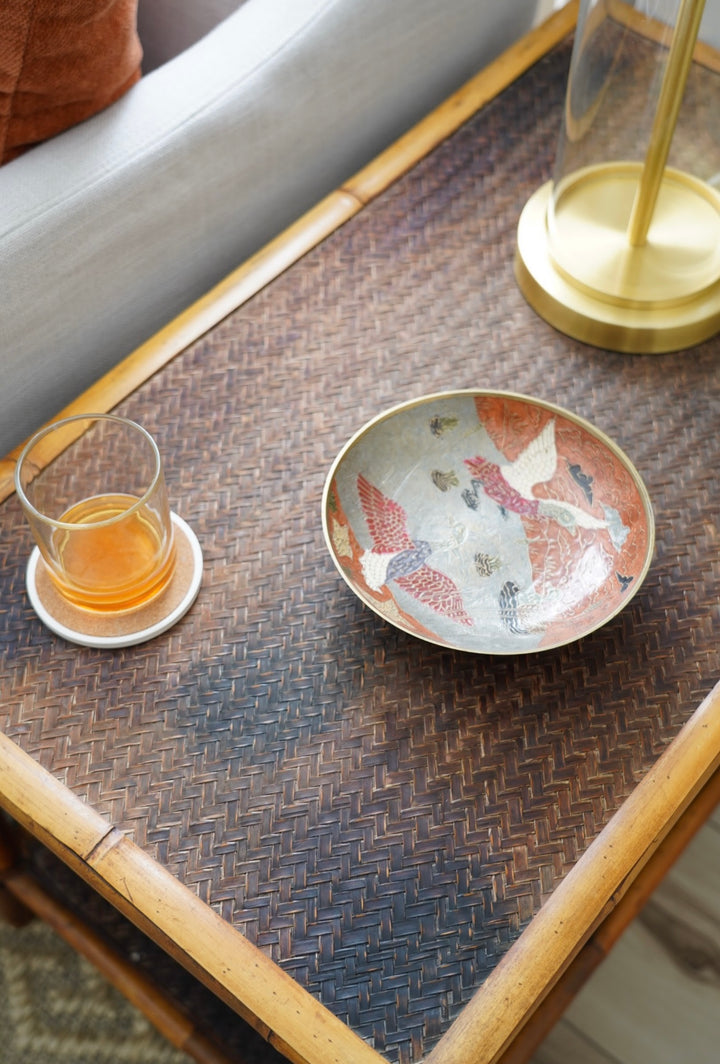 DECORATIVE BRASS DUCK CLOISONNE DISH