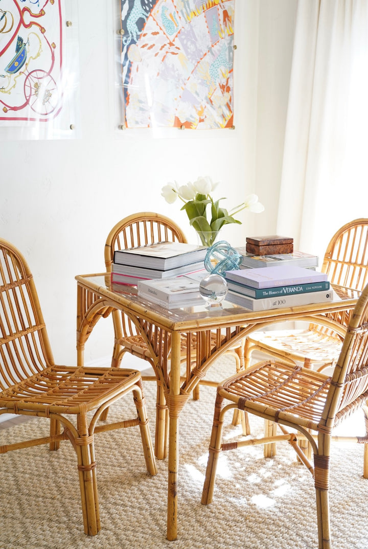 VINTAGE BAMBOO RATTAN SQUARE GAME TABLE