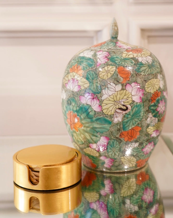 VINTAGE ORIENTAL LILY PAD GINGER JAR