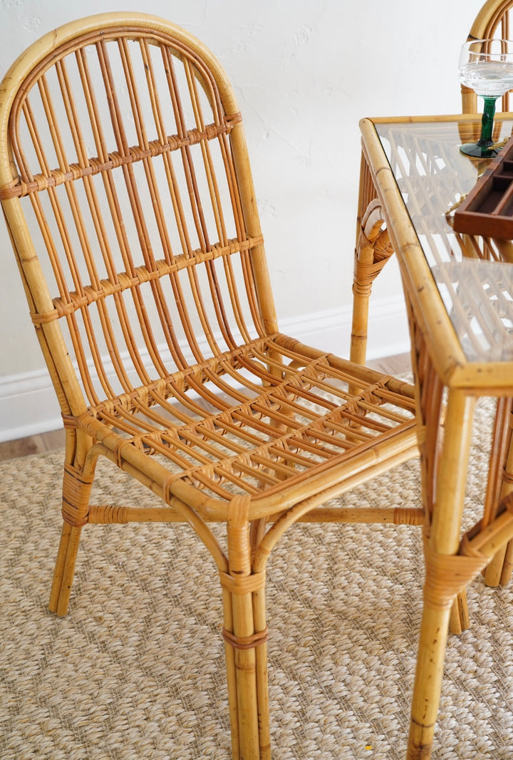 VINTAGE BAMBOO RATTAN SQUARE GAME TABLE