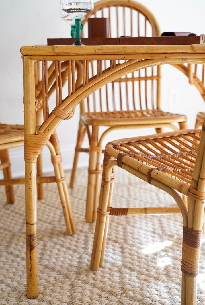 VINTAGE BAMBOO RATTAN SQUARE GAME TABLE