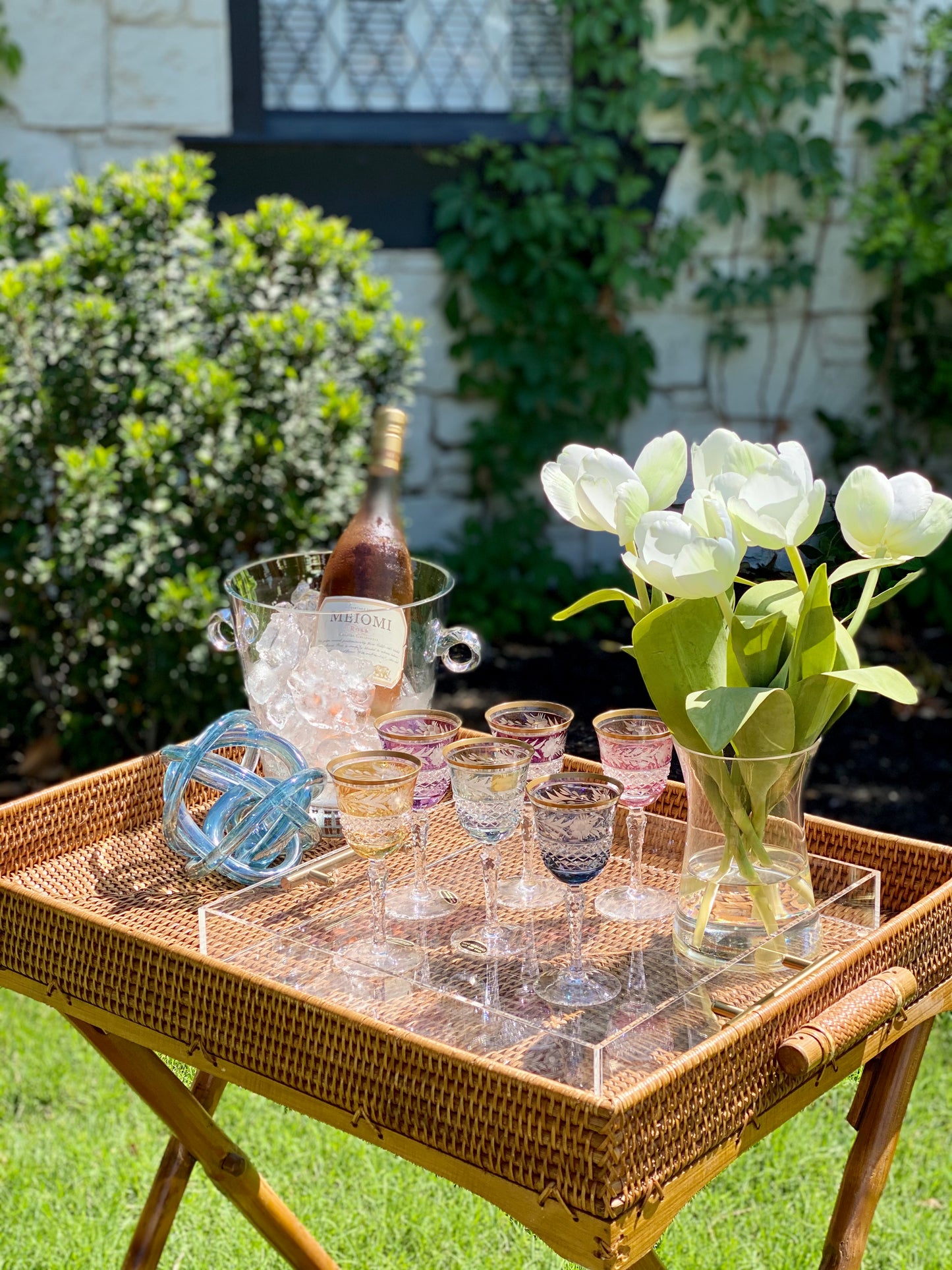 SAPPHIRE COLORED CRYSTAL CUT WINE GLASSES