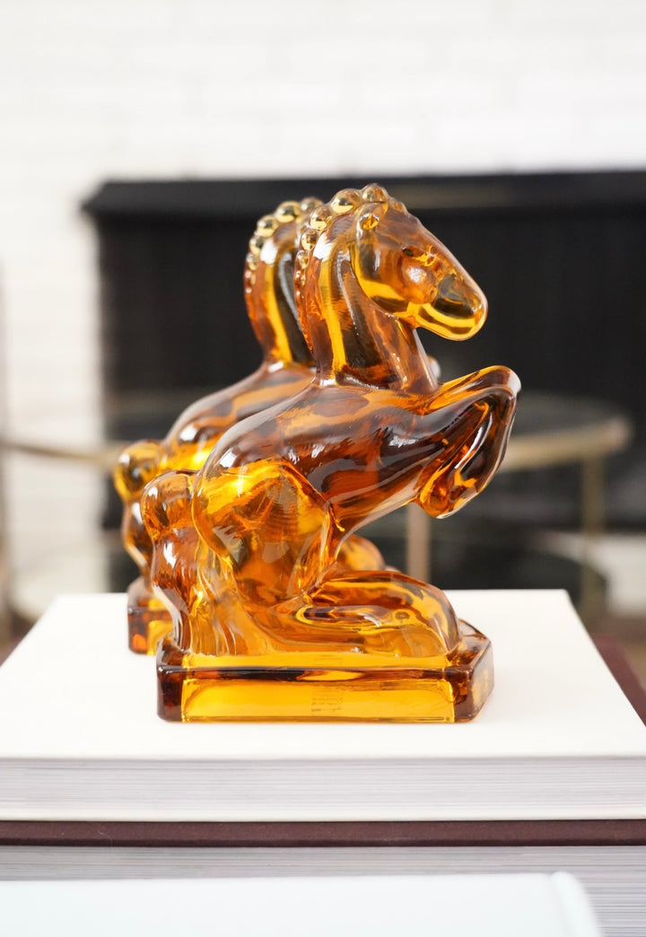 AMBER ART DECO HORSE BOOKENDS