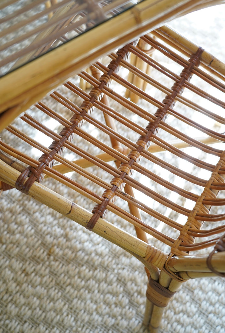 VINTAGE BAMBOO RATTAN SQUARE GAME TABLE